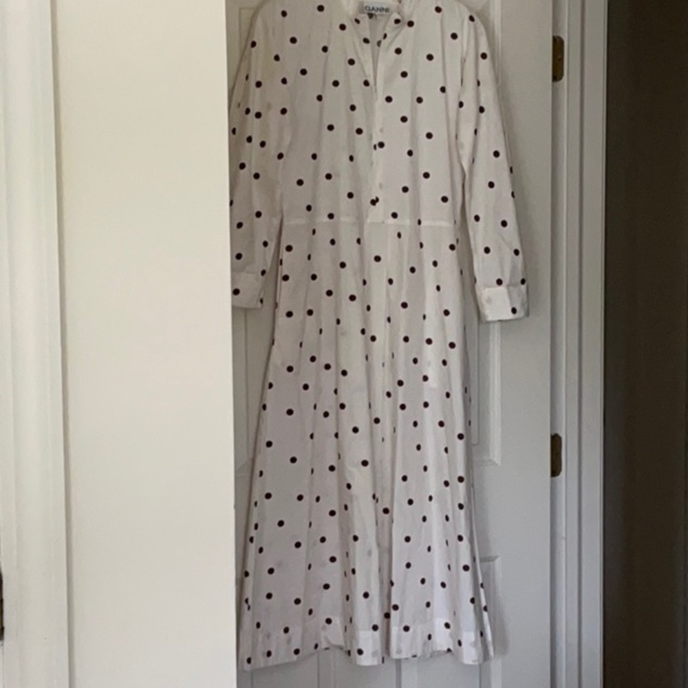 Ganni Cream Dress with Brown Polka Dots